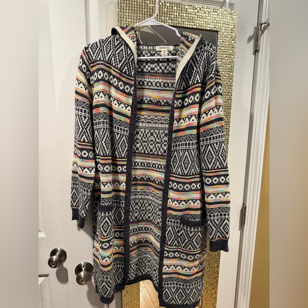 Colorful Patterned Hooded Cardigan